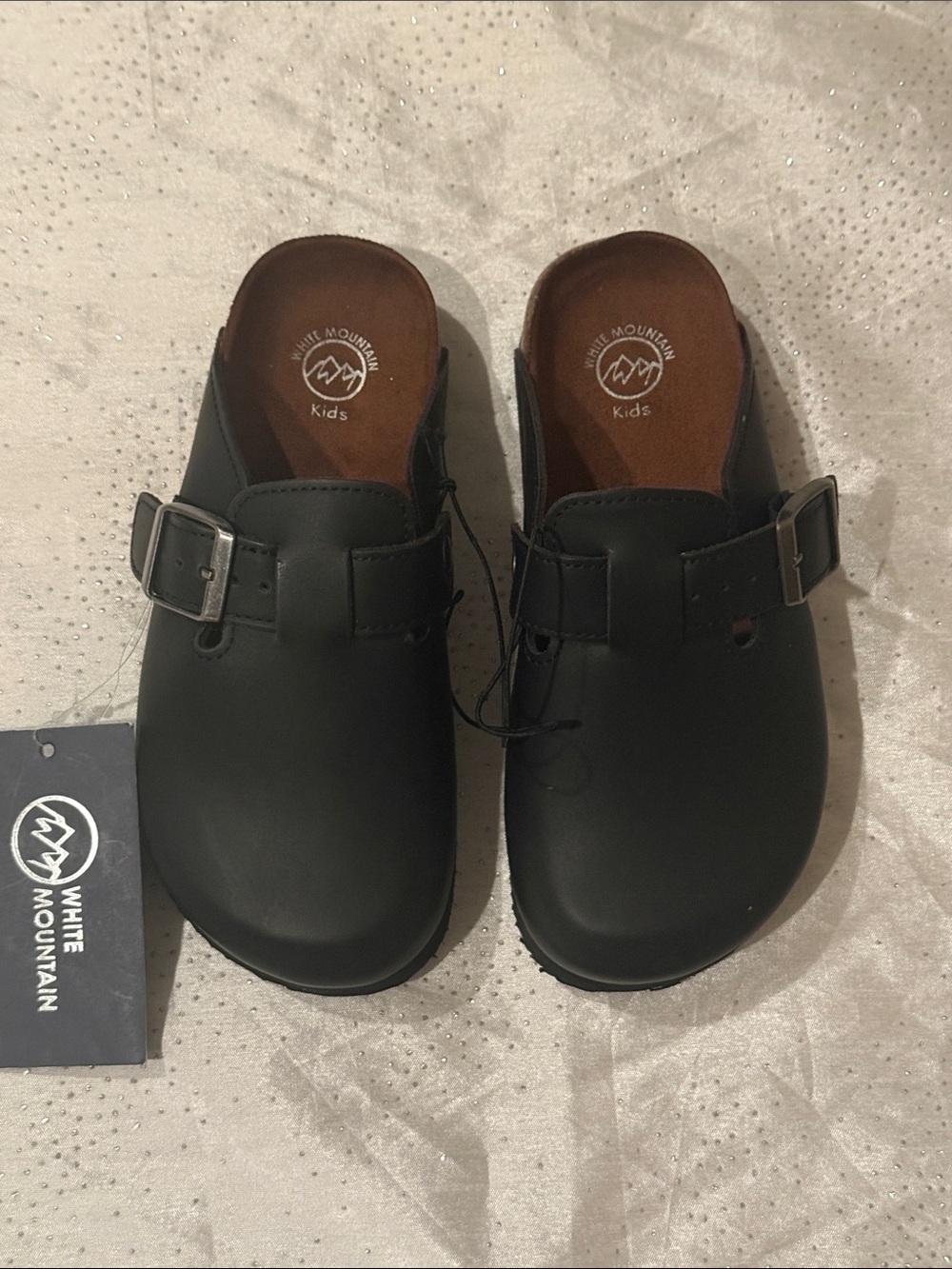 White Mountain Black Slip-On Clog with Buckle for kids size 13